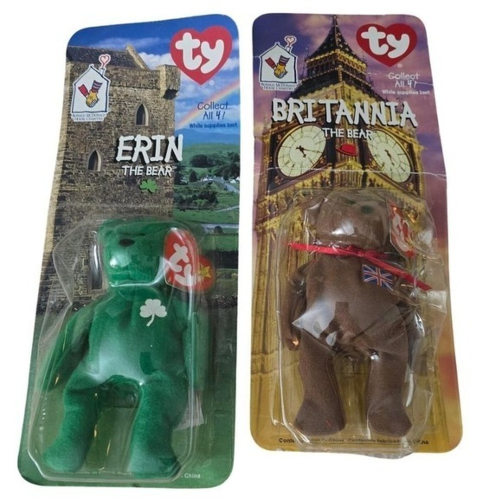 Ty McDonalds Teenie Beanie‎ Babies 1999 Erin and Britannia Bears Sealed Set